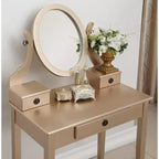 Roundhill Furniture Moniys Wood Moniya Makeup Vanity Table and Stool Set, Gold
