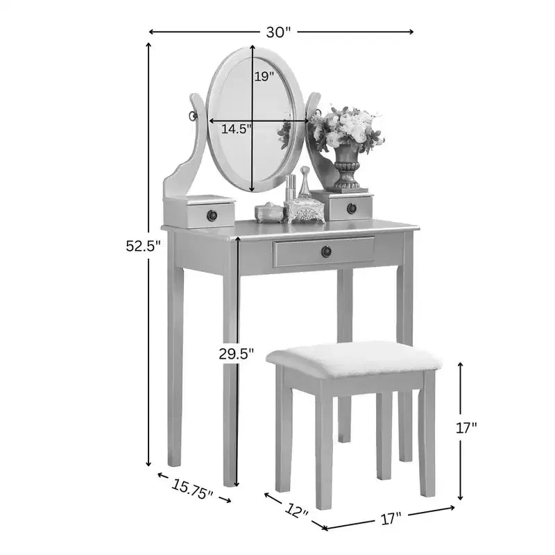 Roundhill Furniture Moniys Wood Moniya Makeup Vanity Table and Stool Set, Gold