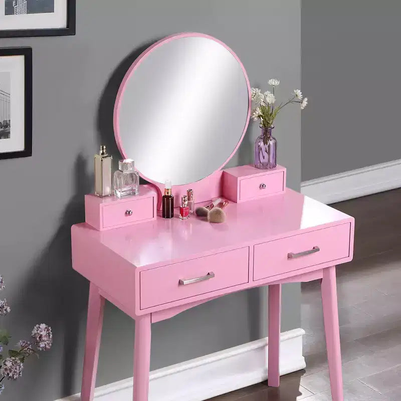 Liannon modernes Schminktisch- und Hocker-Set aus Holz, Rosa