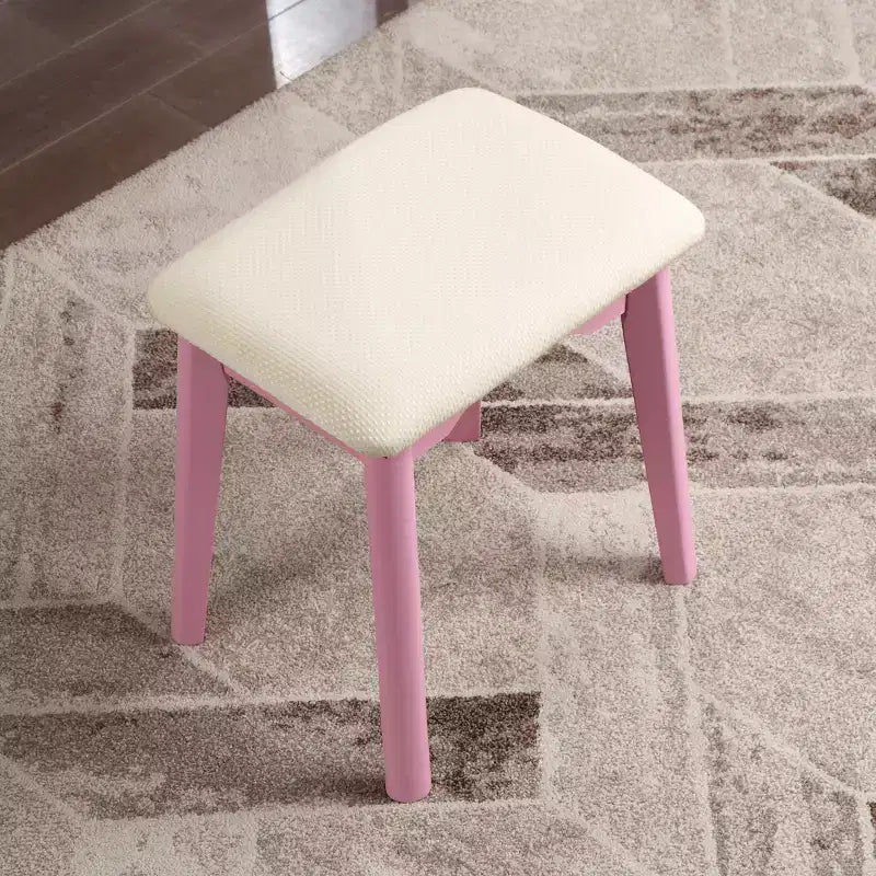 Liannon modernes Schminktisch- und Hocker-Set aus Holz, Rosa