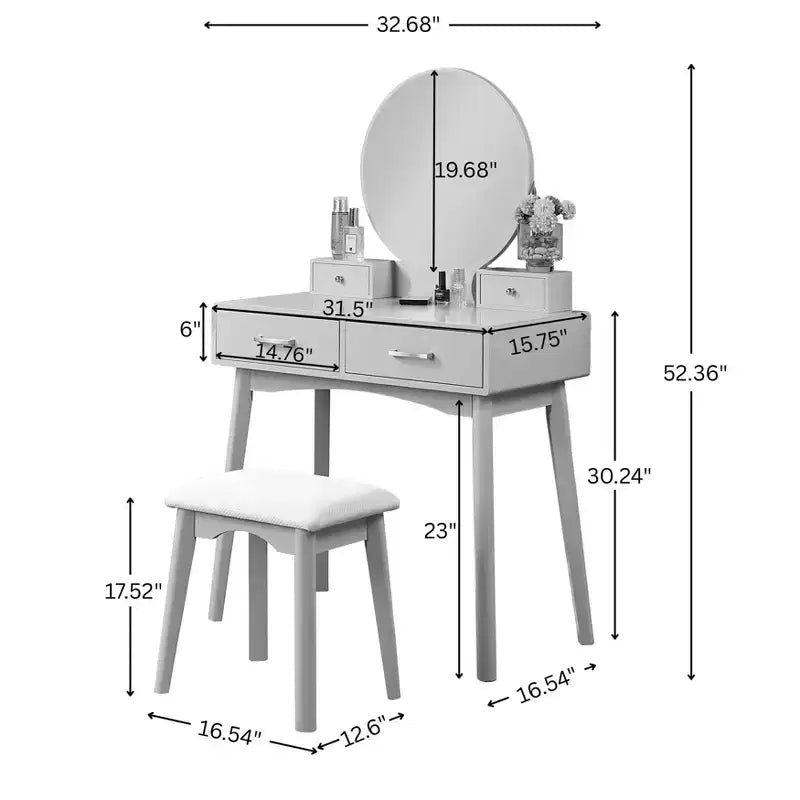 Liannon modernes Schminktisch- und Hocker-Set aus Holz, Rosa