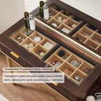 Mesas tocador de maquillaje estriadas con espejo HD iluminado de 36, escritorio tocador moderno grande de 48 con superficie de vidrio, 5 cajones y estantes, mesa de maquillaje