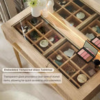 Mesas tocador de maquillaje estriadas con espejo HD iluminado de 36, escritorio tocador moderno grande de 48 con superficie de vidrio, 5 cajones y estantes, mesa de maquillaje