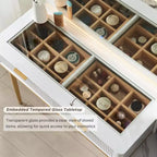 Mesas tocador de maquillaje estriadas con espejo HD iluminado de 36, escritorio tocador moderno grande de 48 con superficie de vidrio, 5 cajones y estantes, mesa de maquillaje