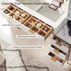 Mesas tocador de maquillaje estriadas con espejo HD iluminado de 36, escritorio tocador moderno grande de 48 con superficie de vidrio, 5 cajones y estantes, mesa de maquillaje
