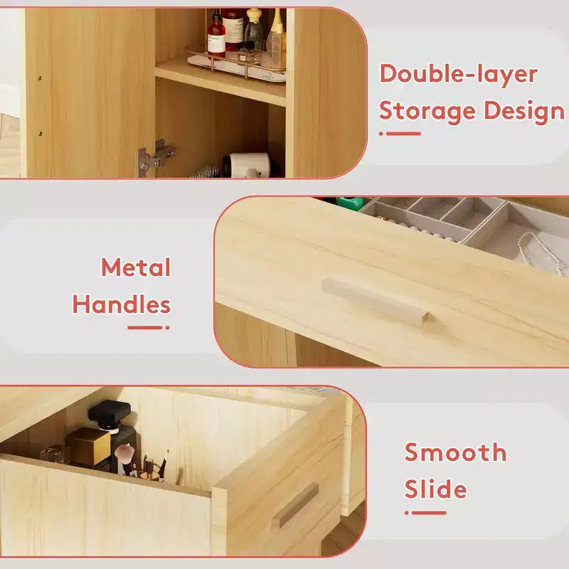 HYLEORY kaptafel met spiegel, stopcontact en 10 lampen, make-uptafel met 3 lades en 3 beschikbare kleurmodi voor de slaapkamer