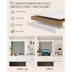 HYLEORY kaptafel met spiegel, stopcontact en 10 lampen, make-uptafel met 3 lades en 3 beschikbare kleurmodi voor de slaapkamer