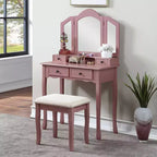 Sanlo Wood Dressing Make Up Dressing Table and Chair Set, Rose Gold
