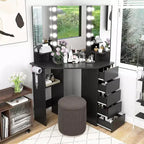 Costway hoekkaptafel en cosmeticaopstelling met ledspiegel en stopcontacten, zwart/wit