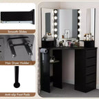 Costway hoekkaptafel en cosmeticaopstelling met ledspiegel en stopcontacten, zwart/wit