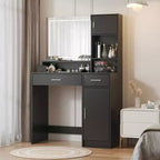 35.4W Vanity Desk with Mirror & LED Light Strip, Dressing Table with Drawers, 3 Level Storage Dresser & 3 Lighting Modes - ModernLuxe