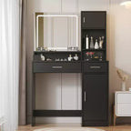 35.4W Vanity Desk with Mirror & LED Light Strip, Dressing Table with Drawers, 3 Level Storage Dresser & 3 Lighting Modes - ModernLuxe