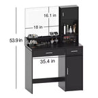 35.4W Vanity Desk with Mirror & LED Light Strip, Dressing Table with Drawers, 3 Level Storage Dresser & 3 Lighting Modes - ModernLuxe