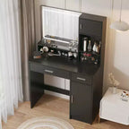 35.4W Vanity Desk with Mirror & LED Light Strip, Dressing Table with Drawers, 3 Level Storage Dresser & 3 Lighting Modes - ModernLuxe
