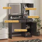 35.4W Vanity Desk with Mirror & LED Light Strip, Dressing Table with Drawers, 3 Level Storage Dresser & 3 Lighting Modes - ModernLuxe