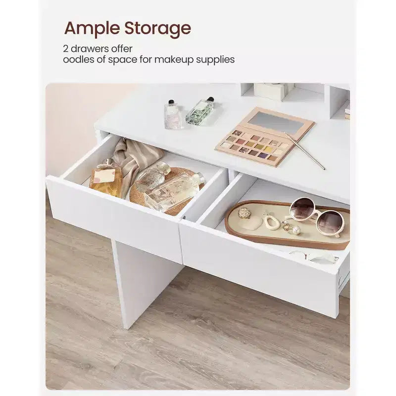 Escritorio tocador VASAGLE con espejo y luces, tocador de maquillaje con espejo grande, brillo ajustable, mesa tocador, escritorio de maquillaje moderno