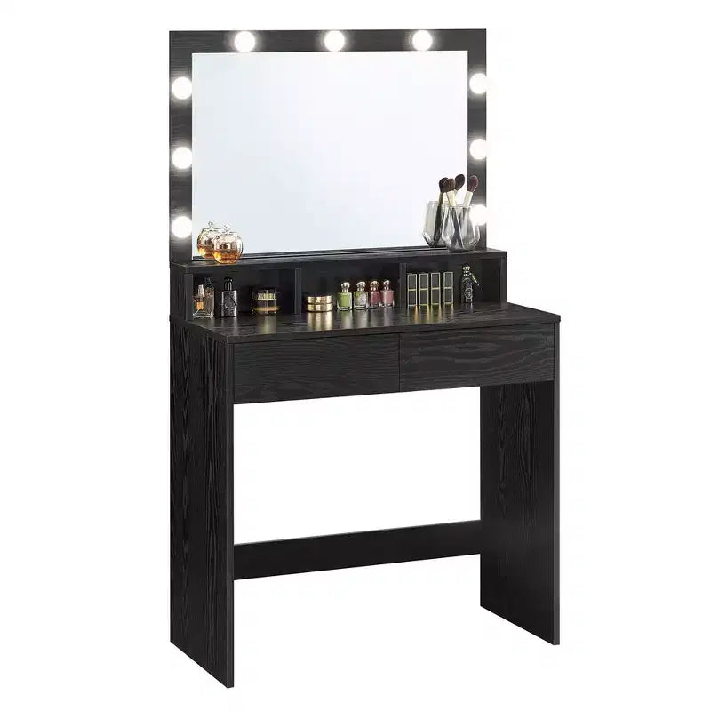 Escritorio tocador VASAGLE con espejo y luces, tocador de maquillaje con espejo grande, brillo ajustable, mesa tocador, escritorio de maquillaje moderno