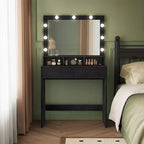 VASAGLE Vanity Desk with Mirror and Lights, Makeup Vanity with Large Mirror, Adjustable Brightness, Vanity Table, Modern Makeup Desk