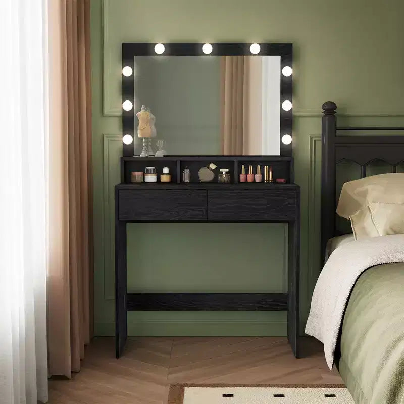 VASAGLE Vanity Desk with Mirror and Lights, Makeup Vanity with Large Mirror, Adjustable Brightness, Vanity Table, Modern Makeup Desk