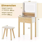 Costway Small Vanity Desk Set with Adjustable LED Lighted Mirror and Power Outlets White