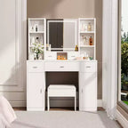 Okak Vanity Set with USB Charging Station, 5-Drawer Makeup Desk, 2 Cabinets & LED Mirror for Bridal Gift