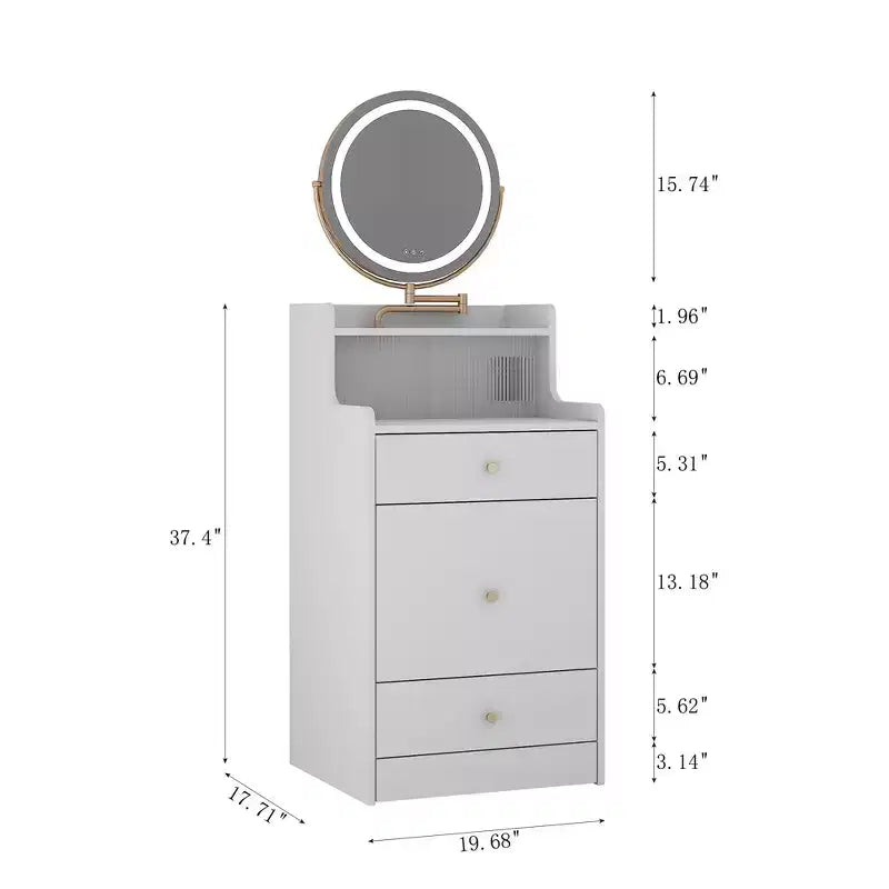 Okak 3-in-1-Schminktisch mit Spiegel, platzsparendes Schminktisch-Set mit Ladestation, kompakter Frisiertisch für das Schlafzimmer