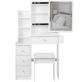 Okak Vanity Table with Drawers and Lights, 29.2 Compact Left-Side Bedside Vanity Desk with Oversized Touch-Sensitive Sliding LED Mirror, White