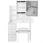 Okak Vanity Table with Drawers and Lights, 29.2 Compact Left-Side Bedside Vanity Desk with Oversized Touch-Sensitive Sliding LED Mirror, White