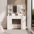 Okak Vanity Table with Lights, with Drawers and Storage Cabinet, Dressing Table with Dressing Pad for Bedroom Living Room