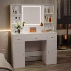 Okak Vanity Table with Lights, with Drawers and Storage Cabinet, Dressing Table with Dressing Pad for Bedroom Living Room