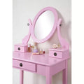 Okak Vanity Table and Chair Set, Wooden Makeup Vanity Table and Stool Set with Elegant Mirror Oval Shape for Bedroom Living Room, Pink