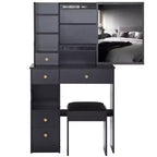 Okak Vanity Tables and Stool Set with 29.2 Small Left-Drawer,Dressing Table with Oversized Touch-Sensitive Sliding Mirror,Black