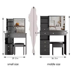 Okak Vanity Tables and Stool Set with 29.2 Small Left-Drawer,Dressing Table with Oversized Touch-Sensitive Sliding Mirror,Black