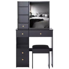 Okak Vanity Tables and Stool Set with 29.2 Small Left-Drawer,Dressing Table with Oversized Touch-Sensitive Sliding Mirror,Black