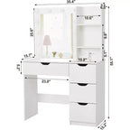 Make-uptafel met spiegel en verlichting, 3 lichtstanden, 4 laden en ingebouwde stekkerdoos