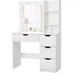 Make-uptafel met spiegel en verlichting, 3 lichtstanden, 4 laden en ingebouwde stekkerdoos