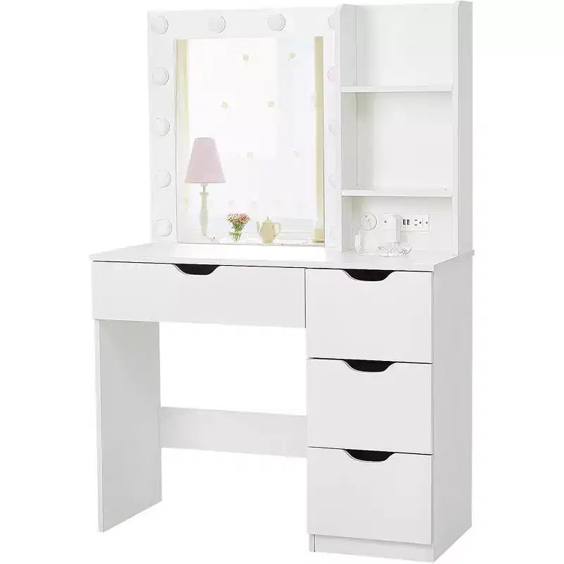 Make-uptafel met spiegel en verlichting, 3 lichtstanden, 4 laden en ingebouwde stekkerdoos