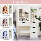 Make-uptafel met spiegel en verlichting, 3 lichtstanden, 4 laden en ingebouwde stekkerdoos
