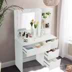 Make-uptafel met spiegel en verlichting, 3 lichtstanden, 4 laden en ingebouwde stekkerdoos