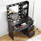 Make-uptafel met spiegel en verlichting, 3 lichtstanden, 4 laden en ingebouwde stekkerdoos