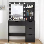 Make-uptafel met spiegel en verlichting, 3 lichtstanden, 4 laden en ingebouwde stekkerdoos