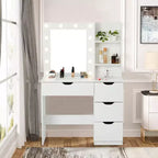 Make-uptafel met spiegel en verlichting, 3 lichtstanden, 4 laden en ingebouwde stekkerdoos