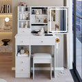29.2 Makeup Vanity Desk with Mirror, Small Makeup Vanity Table with Stool, Dressing Table with Hair Dryer Bracket & Open Storage for Small Space