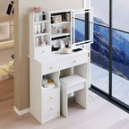 29.2 Makeup Vanity Desk with Mirror, Small Makeup Vanity Table with Stool, Dressing Table with Hair Dryer Bracket & Open Storage for Small Space