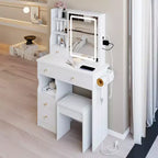29.2 Makeup Vanity Desk with Mirror, Small Makeup Vanity Table with Stool, Dressing Table with Hair Dryer Bracket & Open Storage for Small Space