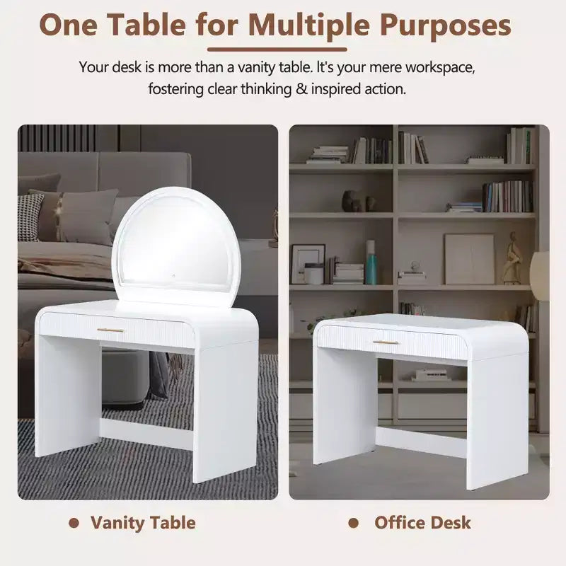 39 Makeup Vanity Table with Mirror Touch Screen Lighted Mirror, Dressing Table with Drawer for Bedroom, White