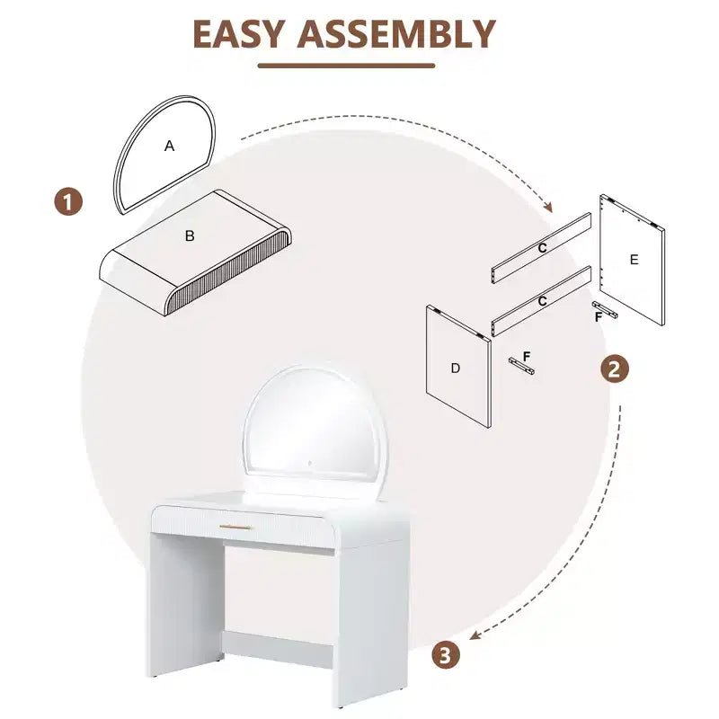 39 Makeup Vanity Table with Mirror Touch Screen Lighted Mirror, Dressing Table with Drawer for Bedroom, White