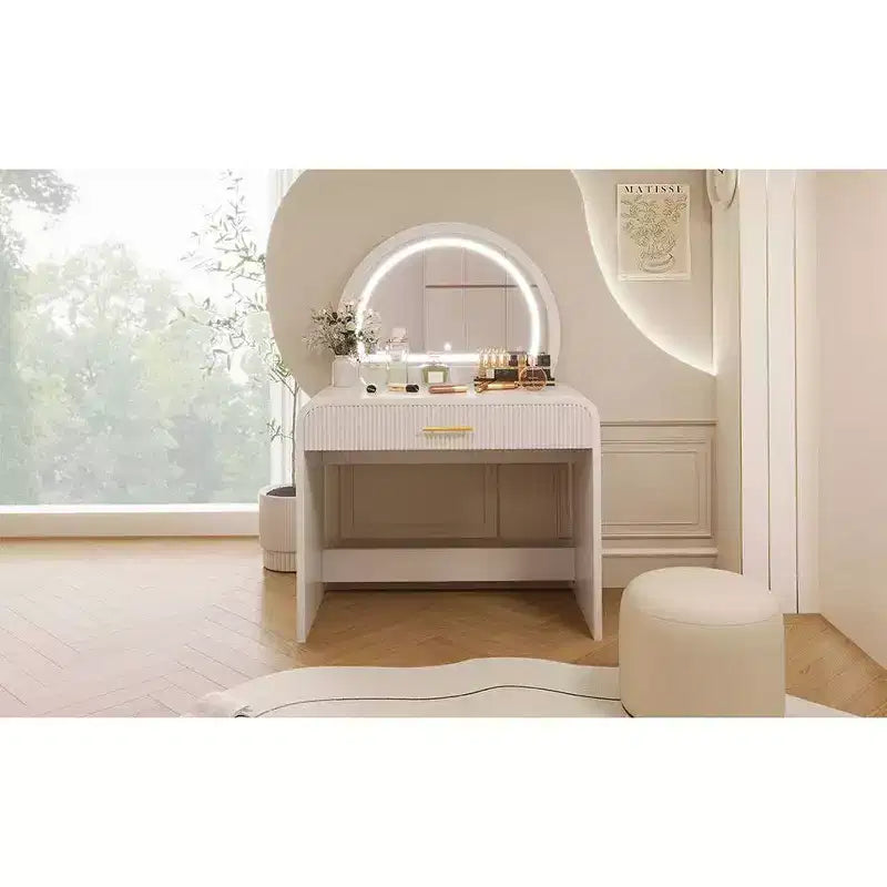 39 Makeup Vanity Table with Mirror Touch Screen Lighted Mirror, Dressing Table with Drawer for Bedroom, White