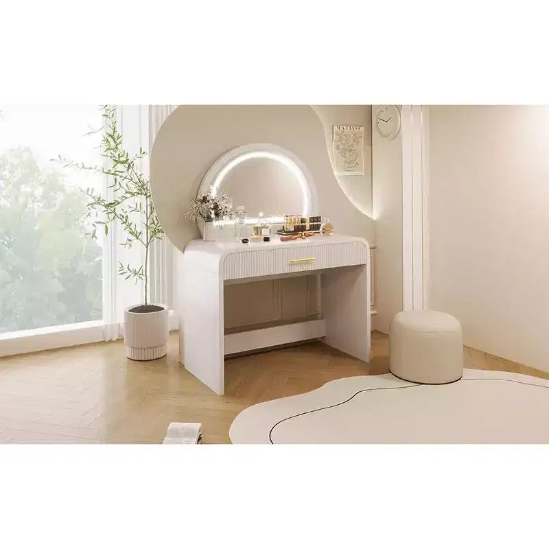 39 Makeup Vanity Table with Mirror Touch Screen Lighted Mirror, Dressing Table with Drawer for Bedroom, White