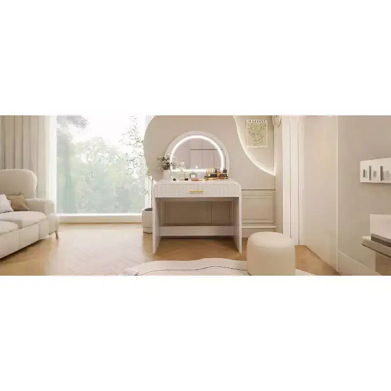39 Makeup Vanity Table with Mirror Touch Screen Lighted Mirror, Dressing Table with Drawer for Bedroom, White